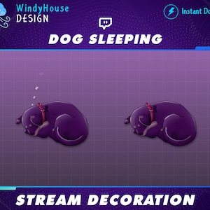 Animated Dog sleeping Stream Decoration, Dog Twitch, animals Stream Add-on Kawaii Twitch Overlay...