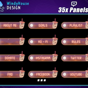 Twitch Panels Moon, Boba Tea Twitch Panels For Stream Overlay Pack