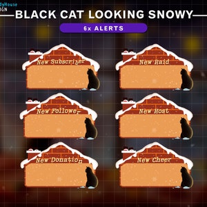 Animated Stream Alerts Lo-fi Christmas, Cute Xmas Twitch Alerts with Black Cat, Santa Clause, Christmas Tree , snow Falling, Winter
