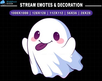 Geanimeerde schattige Ghost Twitch-emote, Ghost Stream-emote, Discord-emote, streamdecoratie