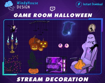 Animated Game Room Halloween Collection Stream Decoration, Witchy, Ghost, Haloween, Kawaii Aesthetic, Ghost Stream Add - On Overlay