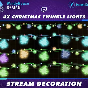 4x Animated Christmas Twinkle Lights, Twitch Stream Decoration, Star lights, pine Christmas Balls, Christmas Twitch Overlay, Graphics