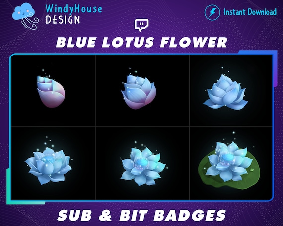 Blue Blooming Lotus Flower Twitch Sub/Bit Badges, Kawaii Sub Badges, Cute Sub Badges For Streamers, Bit Loyalty Badges