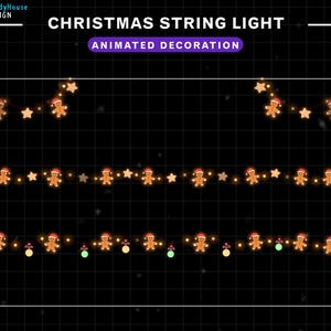 Puede incluir: Luces de cadena de Navidad animadas con hombres de jengibre y estrellas. Las luces están enhebradas en tres filas.