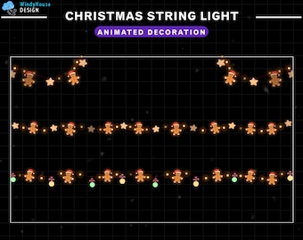 3x geanimeerde kerstverlichting twinkelende lichtjes Twitch Stream-decoratie, sneeuwvlokkenverlichting, kersthert, peperkoek, kerst Twitch-overlay