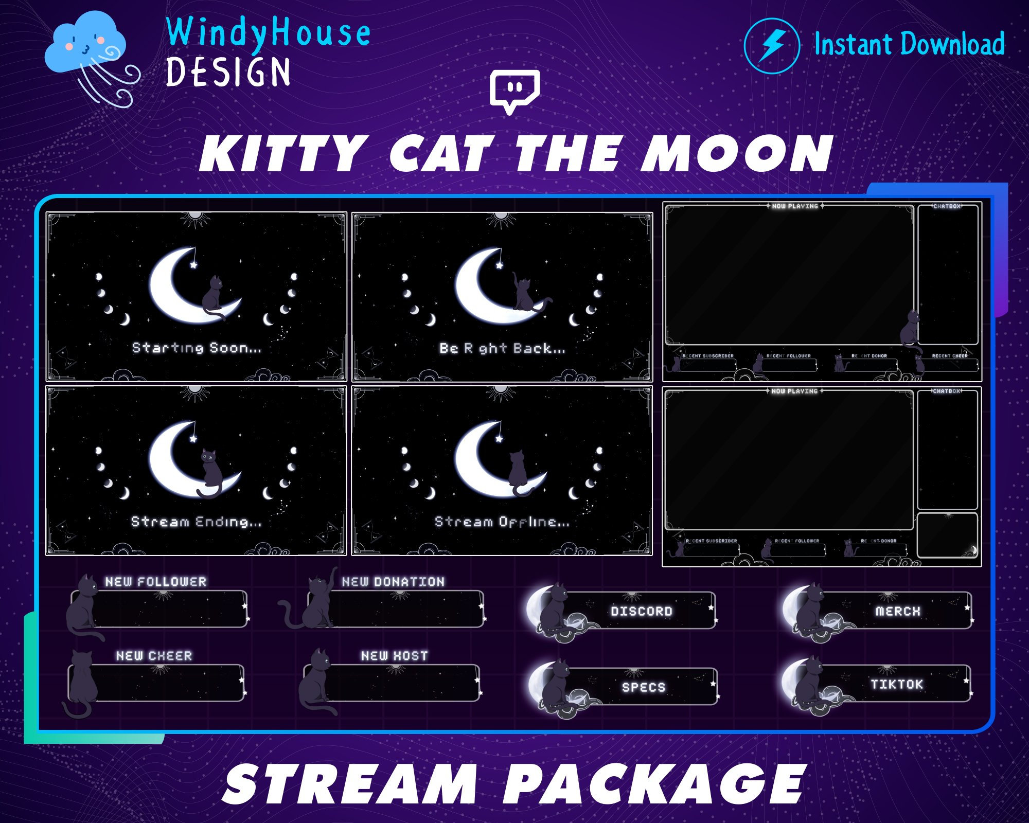 Animated Cute Cat Twitch Overlay Stream Package Moon Twitch - Etsy ...