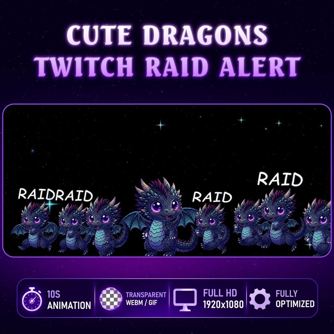 Animated Cute Dragon Twitch Raid Alert, Fantasy Dragon Stream Alerts ...