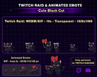 Animated Black Cat Twitch Raid Alert, Cat Stream Alerts, Cute Cat Twitch Discord Emote