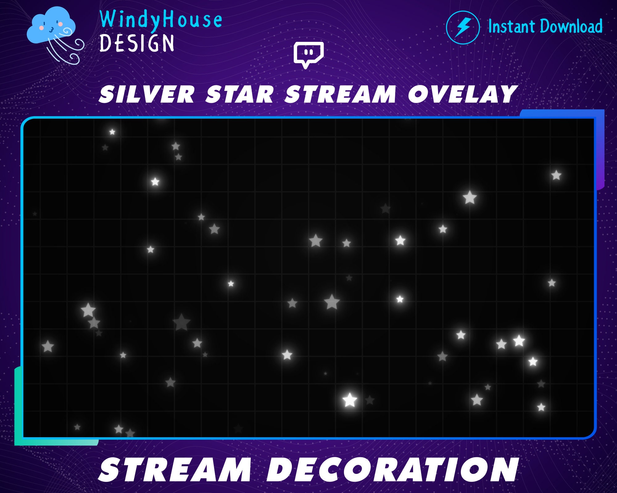 Animated Stream Decoration Silver Star Floating Overlay, Star Falling ...