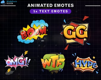 5x Animated Text Emotes, Boom, GG, OMG, WTF, Hype Emote for Twitch and Discord