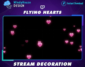 2x Animated Stream Decoration Heart Overlay, Valentine&#39;s Overlay, Love Hearts Twitch Overlay / Cute Heart , Stream Add-ON OBS Streamlap