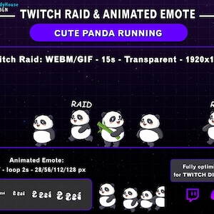 Animierter süßer Panda Twitch Raid Alarm, niedlicher Panda Alarm Animation Pack, lustige Twitch und Discord Raid Emotes für Streamer