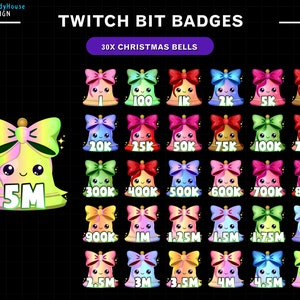 30x Christmas Bells Twitch Bit Badges, Xmas Twitch Badges, Complete Twitch Bit Badges Set, Twitch Bit Tier Badges, Number Bit Badges
