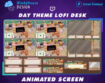 Gemütliches Twitch Overlay Stream Paket, Lofi Schreibtisch Twitch Overlay, Kaffee Theme Overlay für Twitch