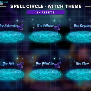 Animated Witchy Spell Circle Twitch Alerts, Magic Stream Alert Pack with Spell Circles, Witch Overlay for Vtuber & Cozy Witch Streamers