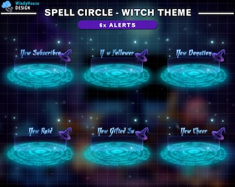 Animated Witchy Spell Circle Twitch Alerts, Magic Stream Alert Pack with Spell Circles, Witch Overlay for Vtuber & Cozy Witch Streamers