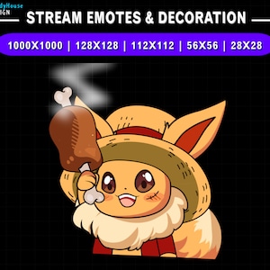 Animated Twitch Emote Straw Hat Eevee, Cute Eevee Stream Decoration, Funny Emotes For Youtube, Discord