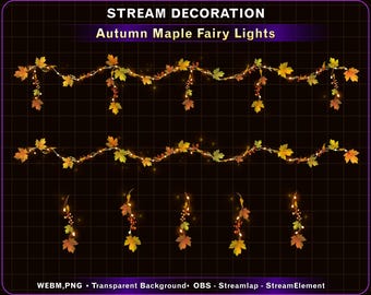 Animated Autumn Maple Fairy Lights Stream Decoration, Autumn Leaves Stream Asset, Fall Twitch Overlay