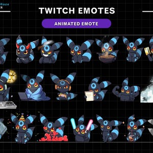 21x Emote animate Twitch Unbreon, Decorazione Stream, Emote Twitch Umbreon, Emote carine per Youtube, Discord