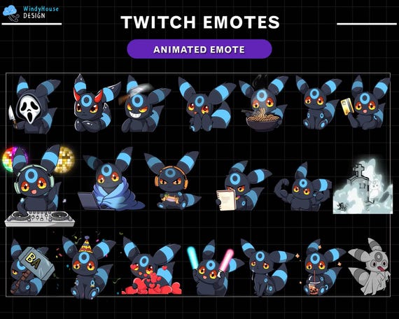 21x Cute Blue Fox Animated Twitch Emotes, Fantasy Dark Fox Stream Emote Pack for Twitch Discord Kick Youtube