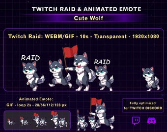 Animated Wolf Twitch Raid Alert, Wolf Stream Alerts, Cute Wolf Twitch Discord Emote