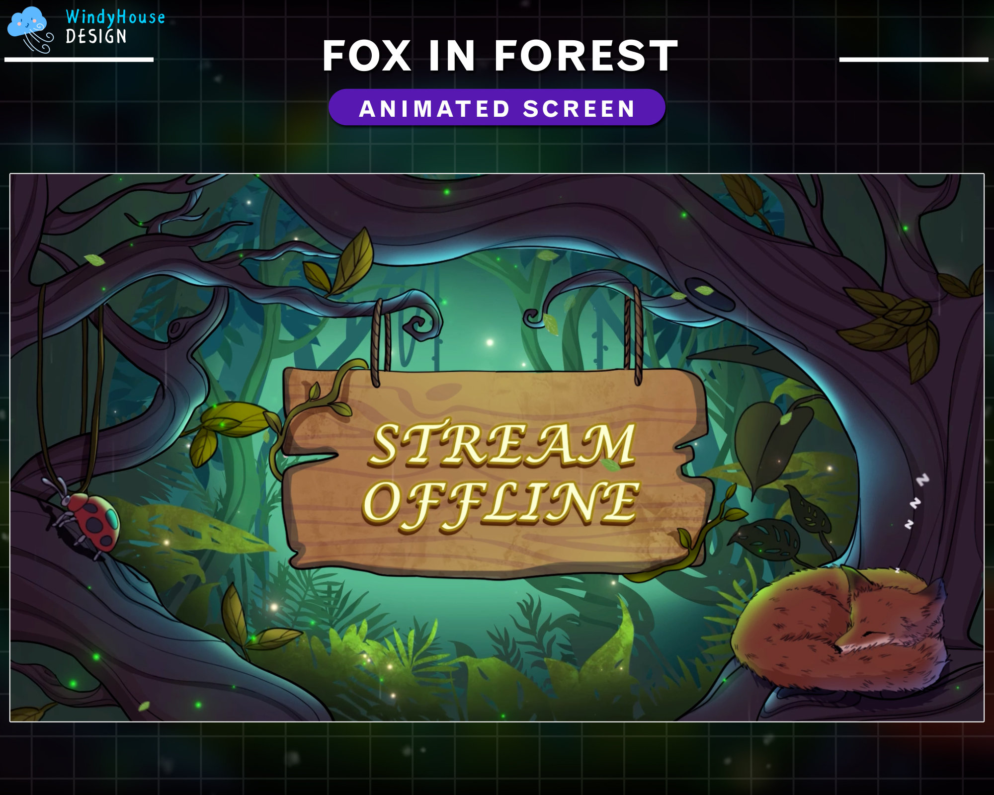 Animated Stream Screens Red Fox in Forest, Rainy Night Forest Twitch ...