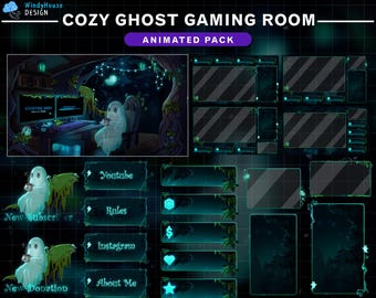 Animated Cozy Ghost Forest Gaming Room Twitch Stream Package, Halloween Twitch Overlay for VTubers and Streamers,Spooky Stream Overlay Setup