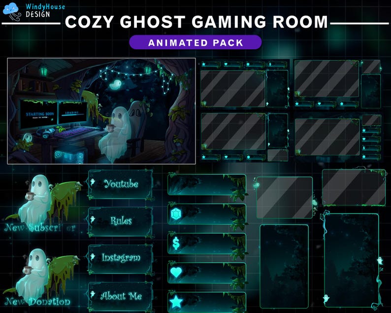 Animated Cozy Ghost Forest Gaming Room Twitch Stream Package, Halloween ...