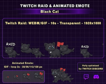 Animated Black Cat Twitch Raid Alert, Cute Cat Stream Alerts, Cat Twitch Discord Emote