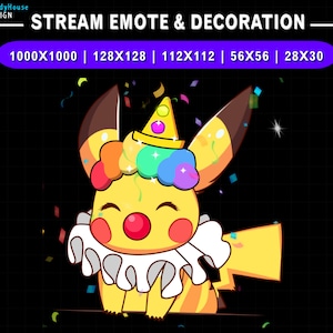 Animated Twitch Emote Pikachu Clown, Cute Pikachu Twitch Emotes,Pokemon Emotes For Youtube, Discord, Kick