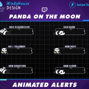 Animated Panda On The Moon Twitch Alerts, Celestial Twitch Alerts For Overlay Pack