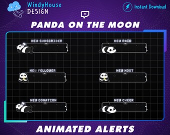 Animierte Panda auf dem Mond Twitch-Alerts, Celestial Twitch-Alerts für Overlay Pack