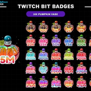 30x Pumpkin Vase Twitch Bit Badges, Numbers Bit Badges, Autumn Twitch Sub Badges for Streamers, YouTubers & Discord