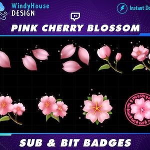 Cute Pink Pastel Cherry Blossom, Sakura Twitch Sub Badges, Bit Badges, Bit Loyalty Badges, Kawaii Sakura badges
