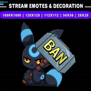 Animated Umbreon BAN Twitch Emote, Eevee Emotes, Cute Kawaii Pokemon Stream Decoration, Discord Emote