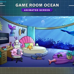 Animated Stream Screens Game Room Ocean, Animated Twitch Overlay Underwater Room for for Streamers, OBS, Vtubers, YouTubers, Streamlabs