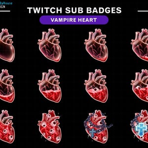 Vampire Heart Twitch Sub Badges, Gothic Twitch Badge with Blood, Evil Eyes and Crosses, Horror Badge Set for Streamers