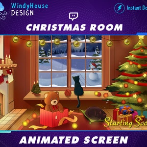 Animated Cozy Christmas Ambience Twitch Stream Screen, Aesthetic Xmas Living Room , Cozy Noel House, Kawaii Winter Twitch Overlay