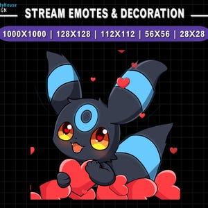 Animated Umbreon Love Twitch Emote, Valentine&#39;s Day Twitch Emotes