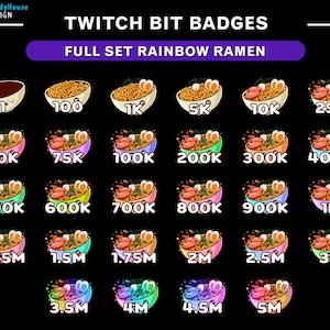Cute Ramen Bowls Stream Bit Badges Pack, Twitch Sub Badges, Bit Badges, Kawaii Noodle Bowls, Twitch Japanese Overlay, Cute Theme
