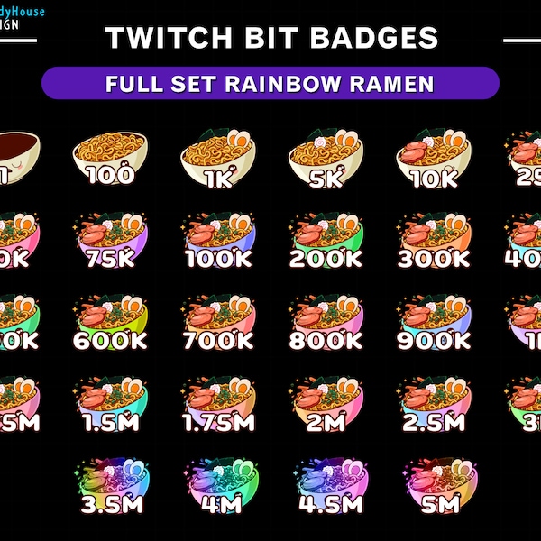 Cute Ramen Bowls Stream Bit Badges Pack, Twitch Sub Badges, Bit Badges, Kawaii Noodle Bowls, Twitch Japanese Overlay, Cute Theme