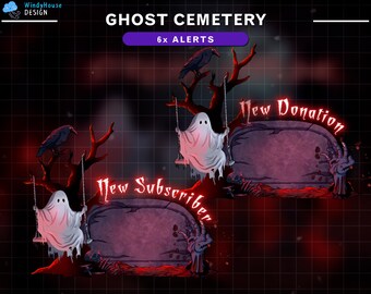 Animated Ghost Cemetery Halloween Twitch Alerts, Horror Stream Alerts for Spooky, Gothic Overlay...