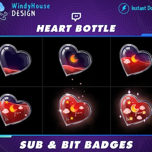Heart Bottle Twitch Sub/Bit Badges, Liquid Heart, Valentine Day Love hearts, Emotes, Streamer Emotes, Twitch Graphics for Streamers