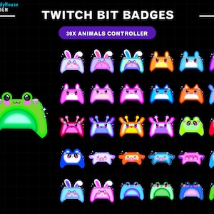 30x Cute Game Controller Twitch Bit Badges / Twitch Sub Badges/ Complete Twitch Bit Badges Set/  Animal Controller / Gamer Graphics