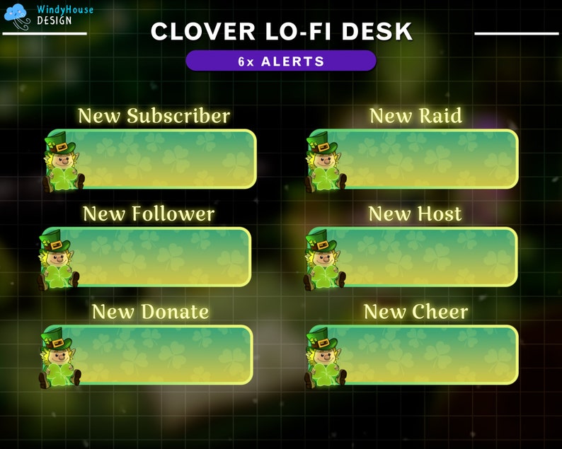 Animated Stream Full Package Fourleaf Clover Lofi Desk, Patrick's Day