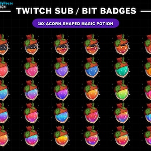 30x Acorn-Shaped Magic Potion Twitch Bit Badges, Autumn Twitch Sub Badges for Streamers, YouTubers & Discord