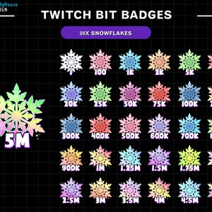 30x Snowflakes Twitch Bit Badges, Xmas Twitch Badges, Complete Twitch Bit Badges Set, Twitch Bit Tier Badges, Number Bit Badges