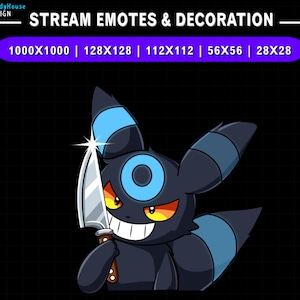 Animiertes Umbreon Messer Twitch Emote, Evoli Emotes, süße Kawaii Pokemon Dekoration, Discord Emote