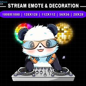 Animado DJ Panda Twitch Emote, Lindo Panda Stream Emote, Discord Emote, Decoración de transmisión