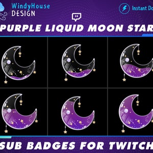 Purple Liquid Moon Star Twitch Sub Badges, Bit Badges, Bit Loyalty Badges, Star Badge, Zodiac Twitch, Magic Moon Bottle